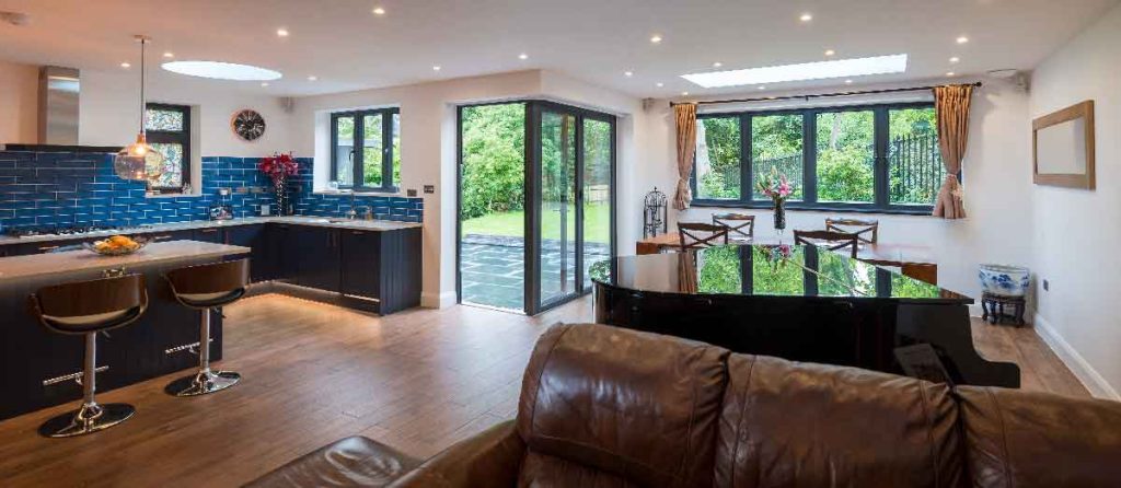 aluminium windows and bifold doors in a house